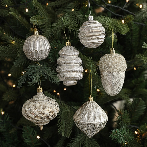 Décorations De Noël Pendentifs Suspendus Paillettes Perlées Plastique Décor De Fête Champagne Or Argent Luxe Élégant