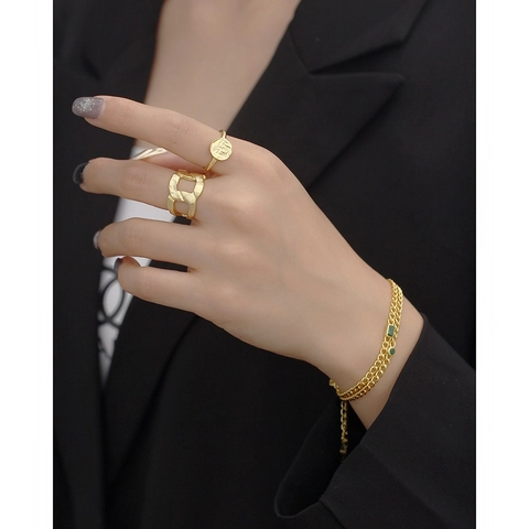 925 Sterling Silber Verstellbarer Ring Für Damen Herren Klobige Kettentextur Zinnfolienoberfläche Offenes Design Retro Schmuck