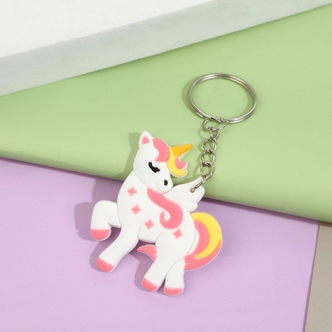 Cartoon Animal Keychain PVC Silicone Cute Tiger Dolphin Cow Unicorn Pendant For School Bag Backpack Party Favor Gift