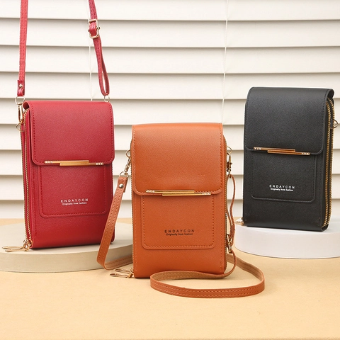 Touch Screen Cell Phone Bag PU Leather Crossbody Wallet Purse Multi Functional Small Shoulder Bag For Women