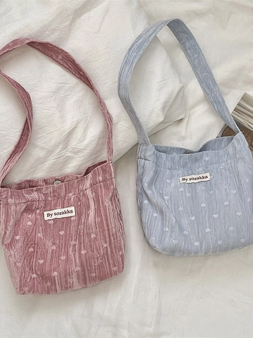 Borsa A Tracolla In Velluto A Coste Con Motivo A Cuore Grande Capacità Borsa Sottobraccio Casual Per Studenti Stile Coreano