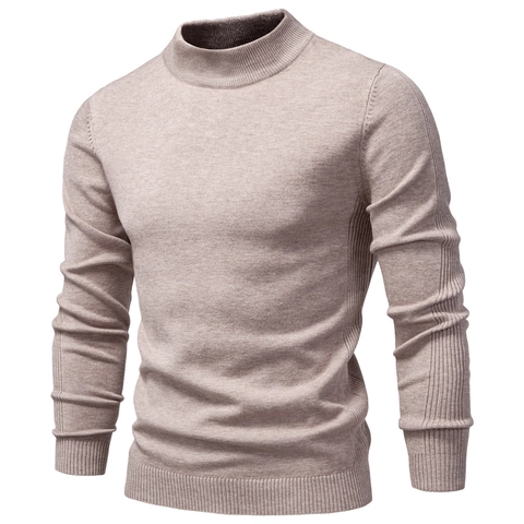 Men Thickened Mock Neck Sweater Slim Fit Long Sleeve Knit Pullover Warm Viscose Blend Casual Knitwear For Autumn Winter