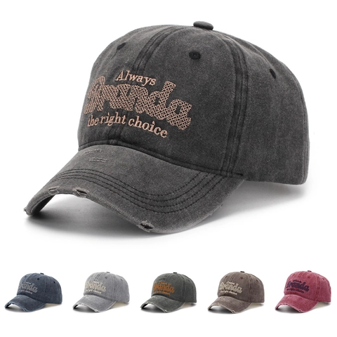 Cappellino Da Baseball In Cotone Lavato Retrò Distressed Dad Hat Lettera Ricamata Regolabile Traspirante Casual