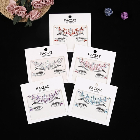 Autocollants Bijoux De Visage Auto-Adhésifs Strass En Acrylique Pour Festival De Musique Mascarade Maquillage Ornement