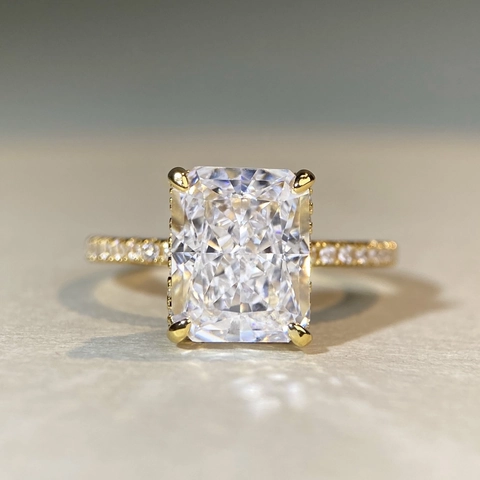 Radiant Cut Gemstone Ring 925 Sterling Silver Emerald Cut Sparkling Zircon Pave Band Luxury Elegant Jewelry For Women