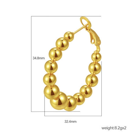 Pendientes De Aro De Acero Inoxidable Para Mujer Chapados En Oro De 18K Con Cuentas Redondas Joyería De Lujo