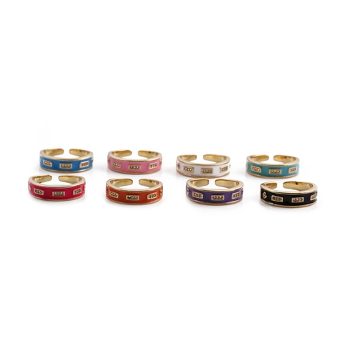 Anillo Abierto Ajustable Esmalte Colorido Cobre Anillo Con Zirconia Retro Joyas Apilables Para Mujeres