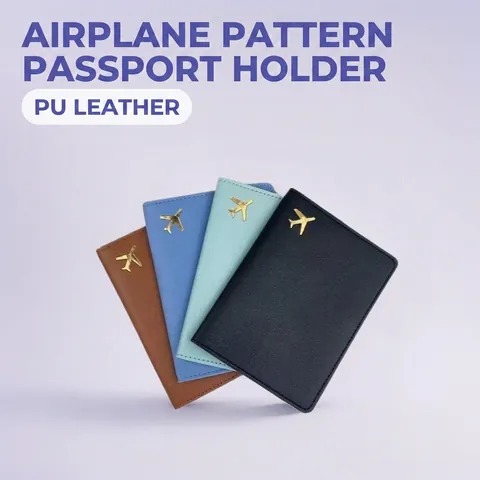 Passport Holder PU Leather Small Airplane Pattern Travel Document Case With Card Slots Minimalist Slim Wallet