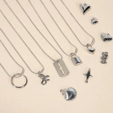 Pendentifs en Acier Inoxydable en Forme de Cœur Nœud Étoile Croix DIY Accessoires de Bijoux Argent pour Collier Femme