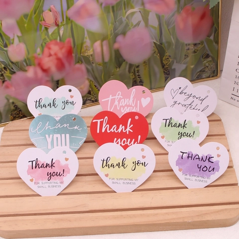 Heart Shaped Thank You Tags Paper Decorative Labels For Small Business Jewelry Packaging Gift Message Cards Multi Color