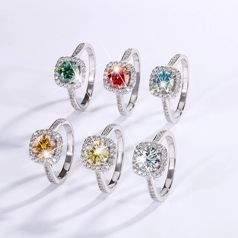 Δαχτυλίδι Moissanite Ασήμι 925 Τετράγωνο Φωτοστέφανο Πριγκίπισσας Λαμπερό Αρραβώνα Για Γυναίκες