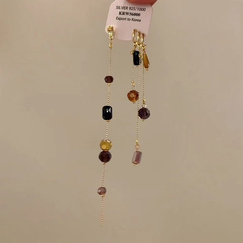 Pendientes Asimétricos Con Borlas Largas Y Cuentas De Cristal De Colores Con Poste De Plata De Ley 925 Moda Vintage Mujer