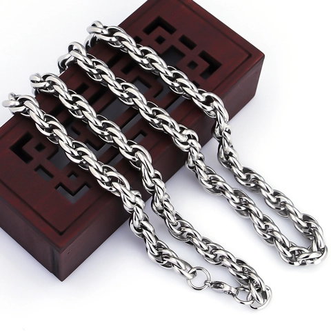 Stainless Steel Rope Chain Necklace For Men Women Twisted Heavy Link Polished Punk Rock Style Unisex Silver Tone Jewelry Gift