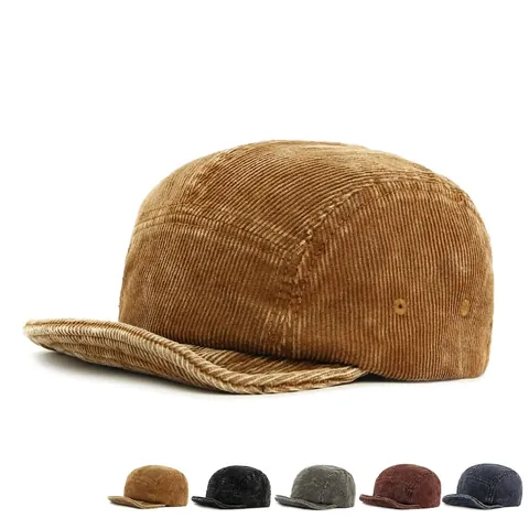 Vintage Corduroy Baseball Cap Cotton Five Panel Short Brim Retro Adjustable Streetwear Sun Protection Hat For Men Women