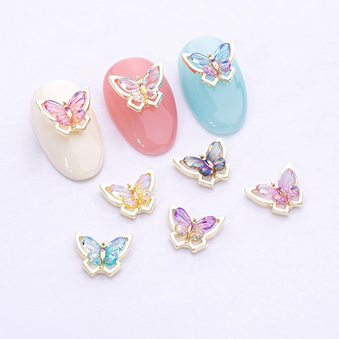 Schmetterling Nagelkunst Dekorationen Legierung Metallrahmen Aurora Gradient Harz Flügel 3D DIY Maniküre Charms Eleganter Stil