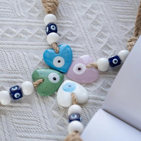 Handmade Evil Eye Glass Wall Hanging Decor Heart Star Round Shape Nazar Bead Ornament With Hemp Rope For Home Car Outdoor Decor