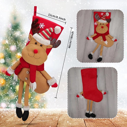 Calza Di Natale Sacco Regalo 3D Cartone Animato Babbo Natale Pupazzo Di Neve Renna Appesa Grande Maglia Peluche Decorazione