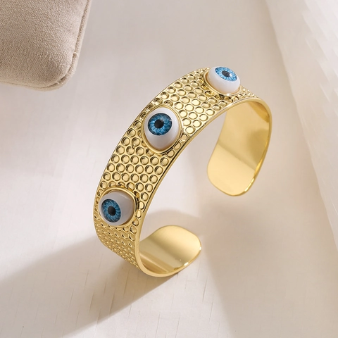 Evil Eye Offene Armspange Armreif 18K Vergoldetes Kupfer Wabenstruktur Böhmischer Modeschmuck Für Frauen