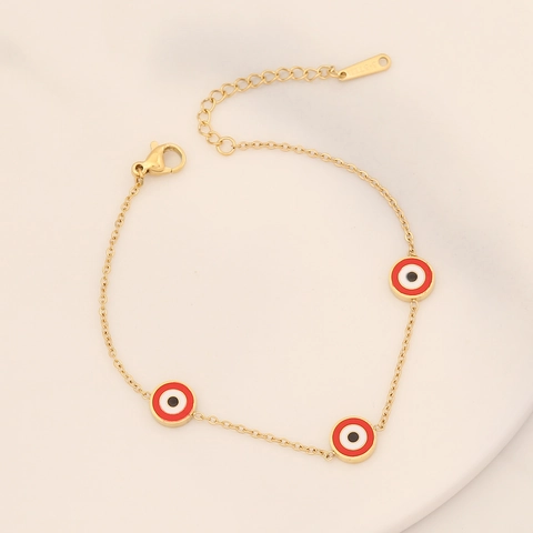 Evil Eye Armband Edelstahl Emaille Buntes Rundes Auge Vergoldete Verstellbare Kette Schmuck Mode Für Frauen