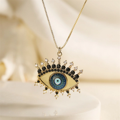 Collier Pendentif Mauvais Œil En Cuivre Avec Zircon Émail Chaîne De Clavicule Bijoux Pour Femmes Tendance