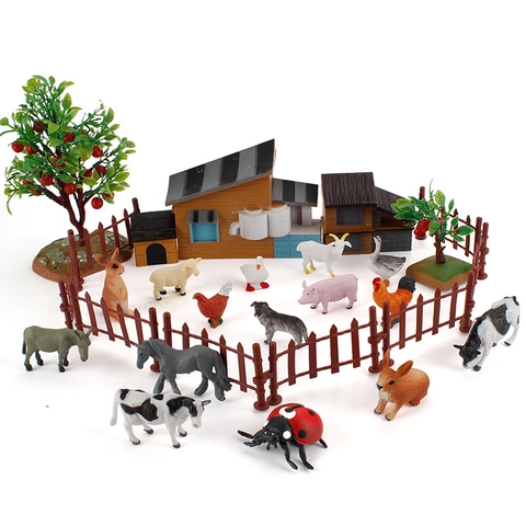 Modelli Animali Fattoria Simulazione Plastica Casa Miniatura Recinto Albero Giocattolo Educativo Per Bambini Ragazzi Ragazze