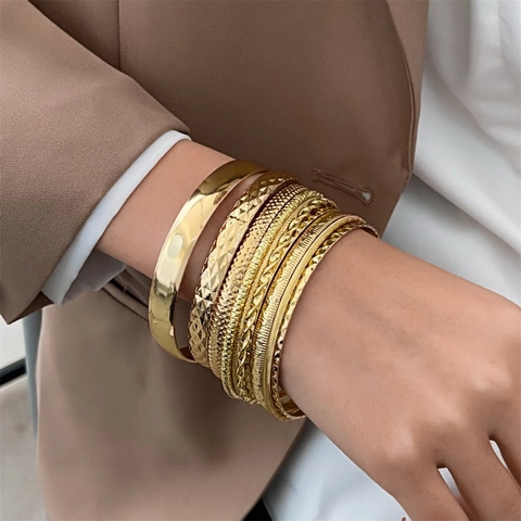Vintage Ethnic Alloy Bangle Collection For Women Gold Silver Electroplated Stackable Geometric Bangles Assorted Textures