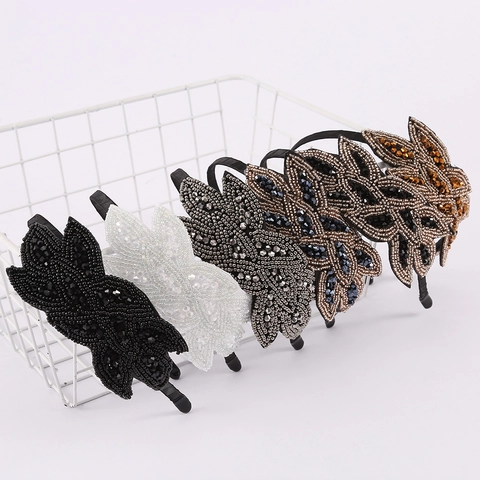 Vintage Handmade Beaded Leaf Headband Bohemian Crystal Rhinestone Hairband Wedding Party Hair Accessories For Women