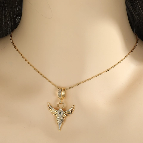 Elegante Collana Con Ciondolo Ad Ala Da Donna Rame Placcato Oro Design Fenice Zircone Gemma Verde Gioielli