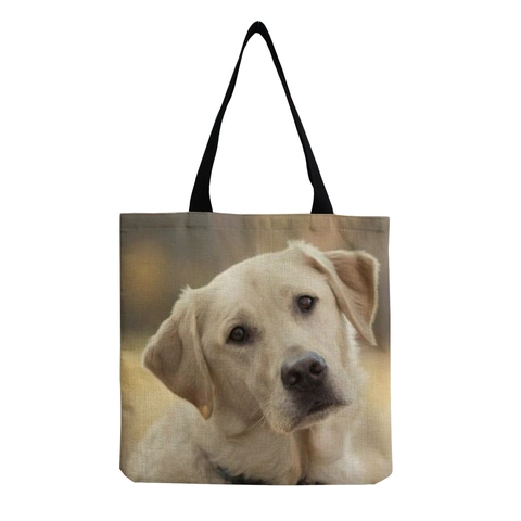 Dames Linnen Tote Bag Grote Capaciteit Herbruikbare Shopping Schoudertas Schattige Hond Dier Digitale Print Casual