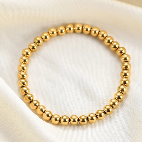 Bracciale Con Perline Tonde Minimalista In Acciaio Inossidabile Placcato Oro Sotto Vuoto Gioielli Elastici Da Donna