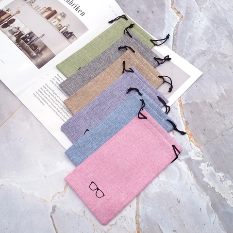 Portable Linen Drawstring Glasses Pouch Protective Sunglasses Storage Bag Lightweight Eyewear Case Travel Organizer