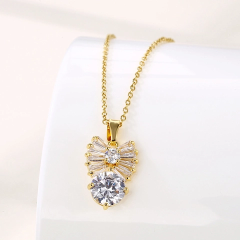 Collar Con Colgante De Lazo Acero Inoxidable Con Circonita Joyería Elegante Simple Regalo Para Mujeres Tono Dorado