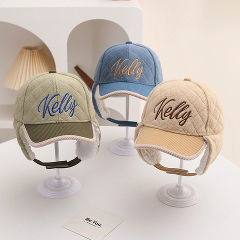 Kinder Winterfliegermütze Gesteppt Mit Lammfell-Imitat Gefüttert Warm Ohrenschutz Baseballkappe Buchstabenstickerei Schirmmütze Jungen Mädchen