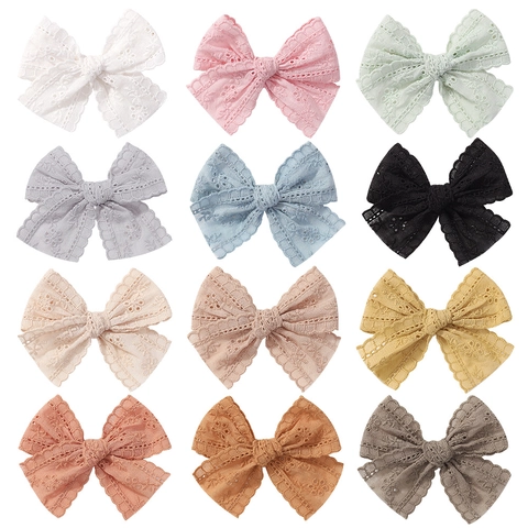 Kids Bow Hair Clips Lace Hollow Embroidery Handmade Sweet Hairpins For Baby Girls Toddlers