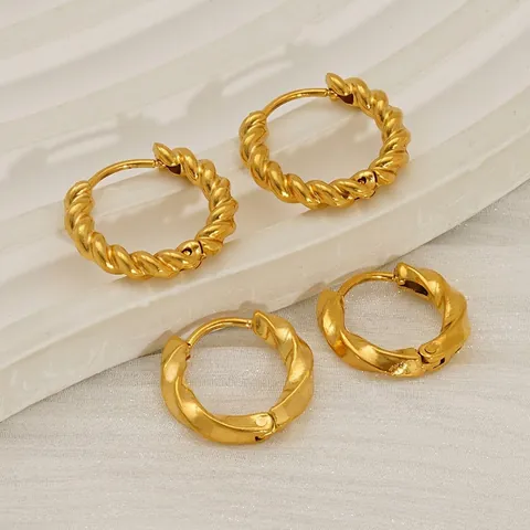 Pendientes De Aro Retorcidos Chapados En Oro Acero Inoxidable Diseño Ondulado Minimalista Joyería De Moda Para Mujer