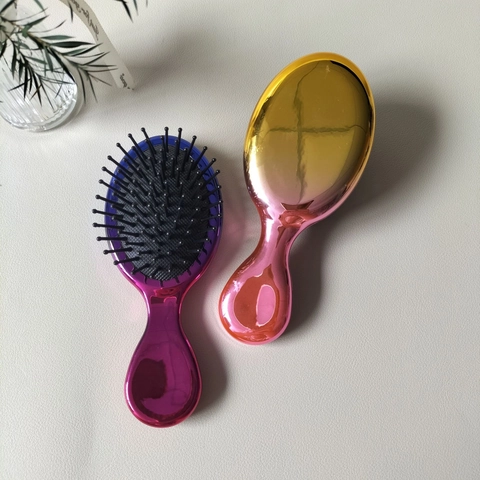 Electroplated Gradient Air Cushion Hair Brush Scalp Massage Detangling Comb Portable Travel Metallic Finish Hairbrush