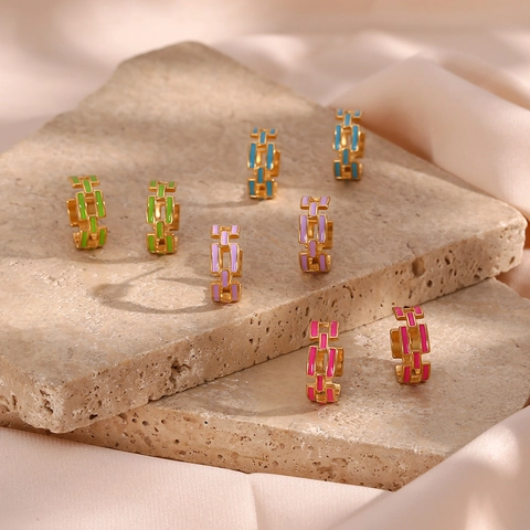 Vintage Geometrische Hohlkette Hoop Ohrringe Für Damen 18K Vergoldet Edelstahl Bunte Emaille Schmuck Geschenk