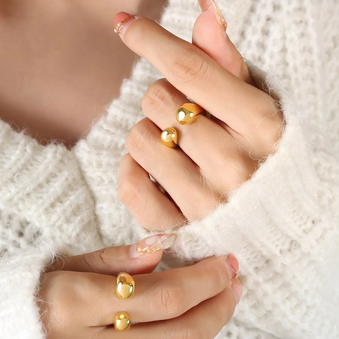 Anillos Abiertos Minimalistas En Forma De Gota Acero De Titanio Chapado En Oro De 18K Joyas Geométricas Ajustables Para Mujeres