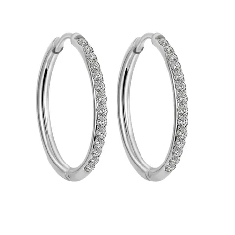 Stainless Steel Hoop Earrings With Cubic Zirconia Silver Color Geometric Round Huggie Earrings For Men Women