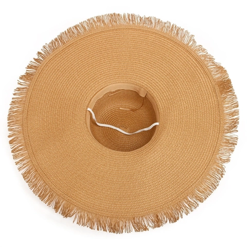 Women Large Brim Straw Hat Bohemia Style Sun Protection Beach Hat With Raw Edge Paper Straw Woven Sun Hat For Vacation Summer
