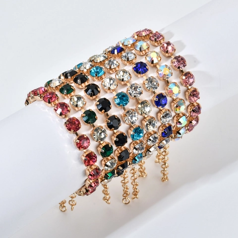 Fashion Copper Alloy Bracelet Colorful Rhinestone Crystal Adjustable Claw Chain Jewelry For Women Elegant Light Luxury
