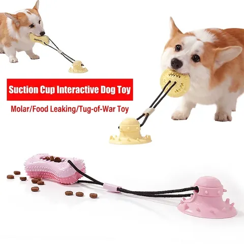 Suction Cup Interactive Dog Toy TPR Rubber Bite Resistant Molar Teeth Cleaning Food Leaking Tug Of War Pet Toy