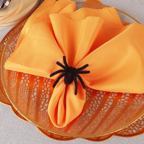 Halloween Black Flocked Spider Napkin Rings Zinc Alloy Silver Spiral Metal Ring For Gothic Table Decoration Party Supplies