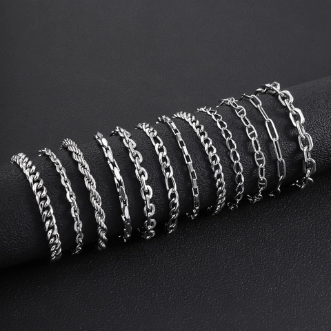 Stainless Steel Chain Bracelet Cuban Figaro Box Snake Link Silver Tone Minimalist Fashion Jewelry For Men Women Daily Wear