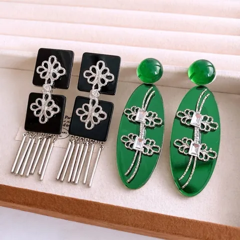 Vintage Resin Oval Drop Earrings With 925 Sterling Silver Earring Post And Crystal Retro Statement Jewelry For Women