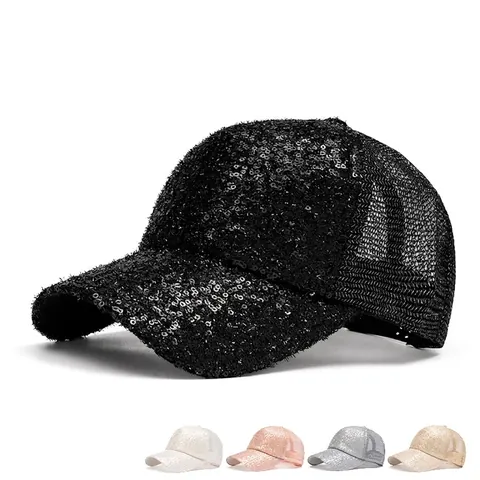 Cappello Da Baseball Con Paillettes Mesh Traspirante Protezione Solare Moda Brillante Cappello Estivo Donna Regolabile