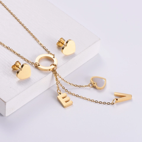 Joyas De Acero Inoxidable Collar Con Colgante De Corazón LOVE Y Pendientes Elegante Accesorio Mujer