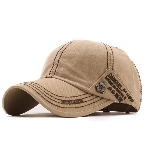 Gorra De Béisbol De Algodón Retro Con Costuras En Contraste Y Amuleto De Metal De Ancla Sombrero Ajustable Hombres Mujeres