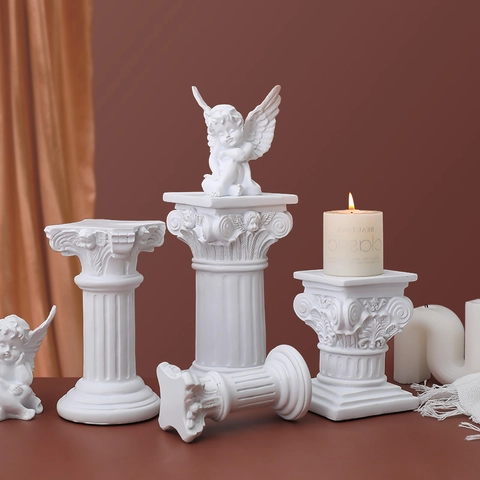 Retro Angel Figurine Roman Column Pedestal Scented Candle Resin Sculpture Home Decor Wedding Centerpiece Antique Photography Props