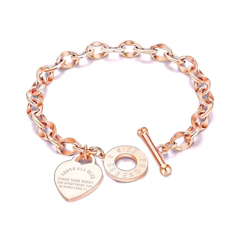 Bracciale Con Ciondolo A Cuore E Chiusura A Gancio Acciaio Inossidabile Inciso Versetto Bibbia Proverbi 4 23 Donna